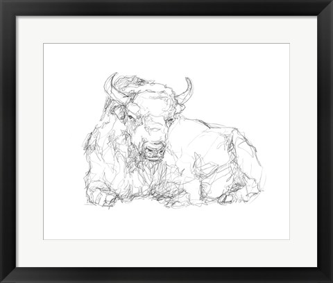 Framed Bison Contour Sketch II Print