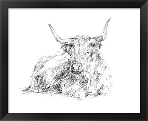 Framed Highland Cattle Sketch I Print