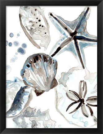 Framed Cerulean Seashells I Print