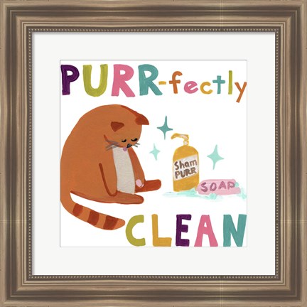 Framed Cute Cat Bath III Print