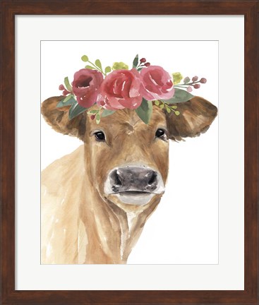 Framed Flowered Cow I Print