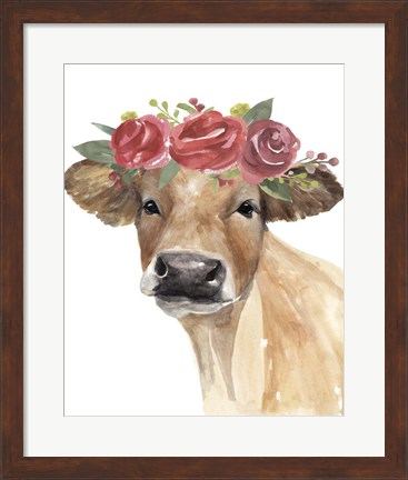 Framed Flowered Cow II Print