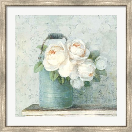 Framed June Roses I White Blue Crop Print