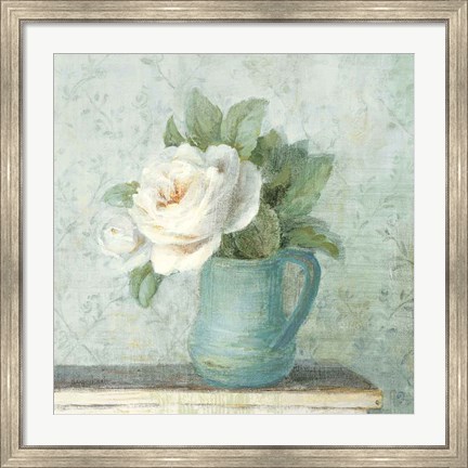 Framed June Roses II White Blue Crop Print