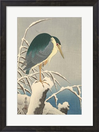 Framed Heron in Snow, 1920-1930 Print