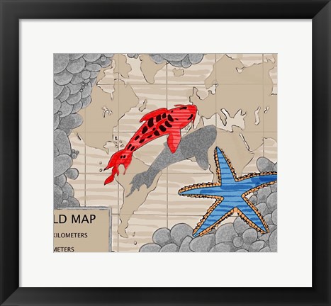 Framed Red Fish Over Chart Print