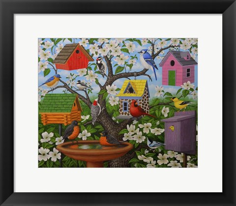 Framed Birds and Birdhouses Print