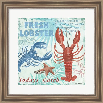 Framed Fresh Lobster - Aqua Print