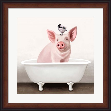 Framed Pig in Bathtub Print