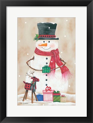 Framed Snowman with Presents Print