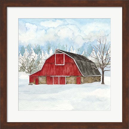 Framed Winter Barn Quilt II Print