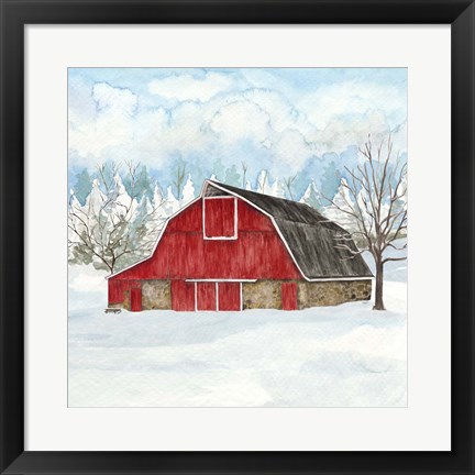 Framed Winter Barn Quilt II Print