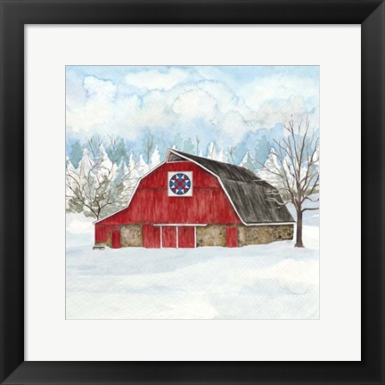 Framed Winter Barn Quilt IV Print