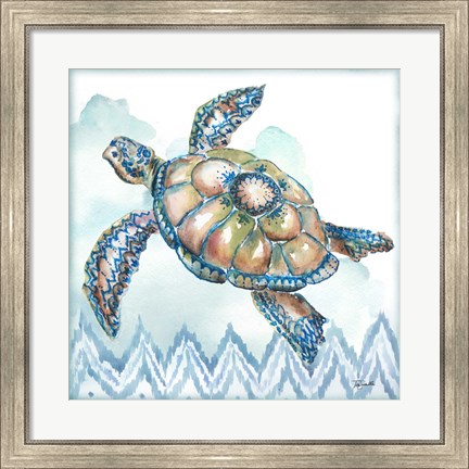 Framed Boho Shells I-Sea Turtle Print