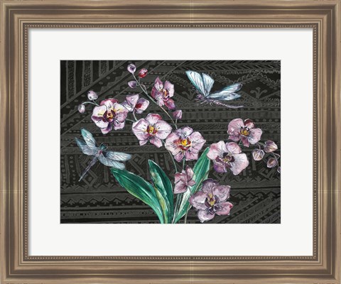 Framed Boho Orchid landscape black Print