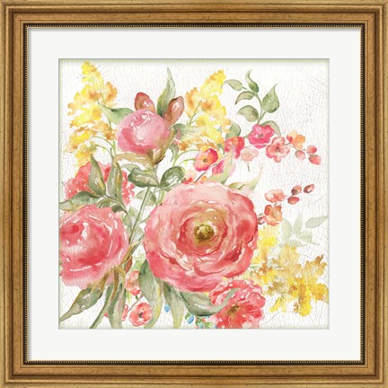 Framed Romantic Watercolor Floral Bouquet Print