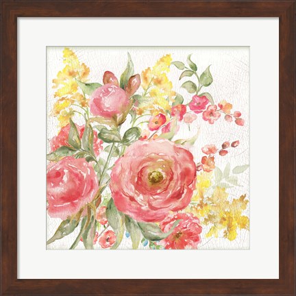 Framed Romantic Watercolor Floral Bouquet Print