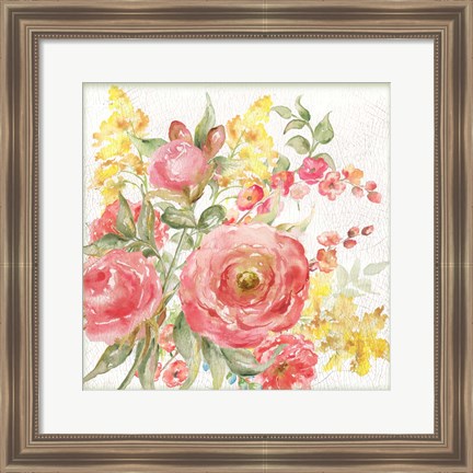 Framed Romantic Watercolor Floral Bouquet Print