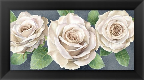 Framed Ivory Roses on Gray Landscape II Print