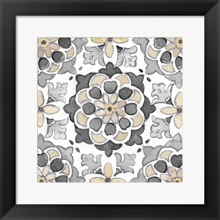 Framed Turkish Tile Neutral I Print