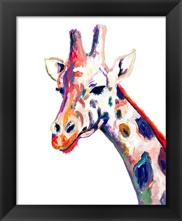 Framed Colorful Giraffe on White Print