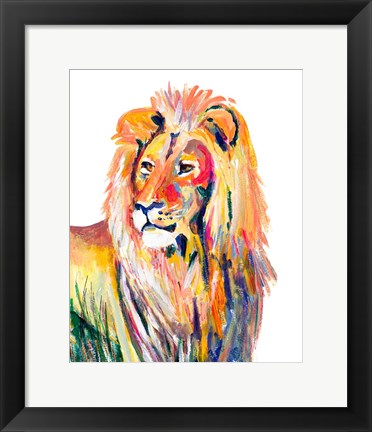 Framed Colorful Lion on White Print