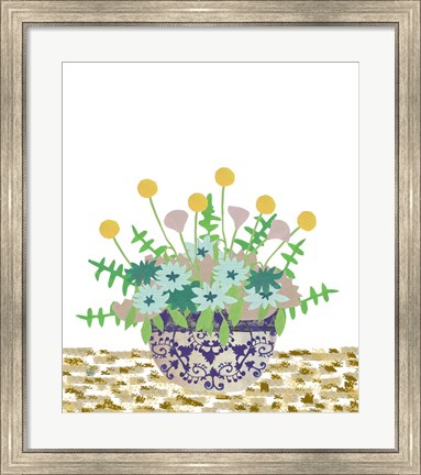 Framed Soft Blooms in Vase With Border IV Print