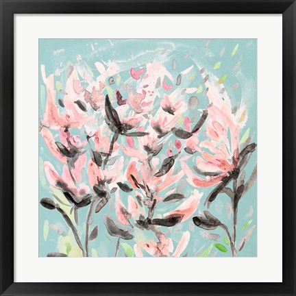 Framed Wild Flowers on Teal Print