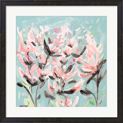 Framed Wild Flowers on Teal Print