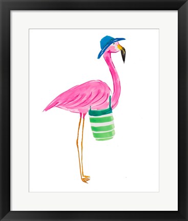 Framed Beach Flamingo II Print