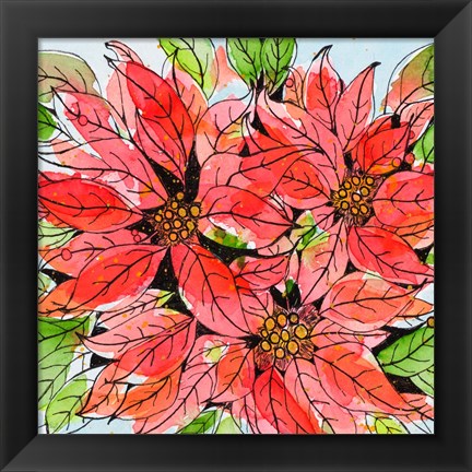 Framed Vibrant Poinsettias I Print