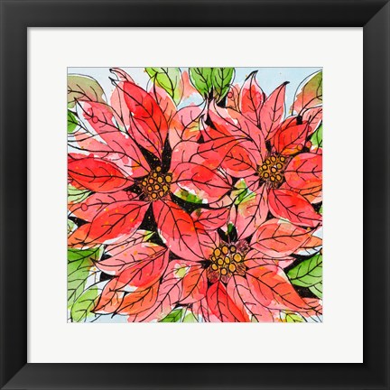 Framed Vibrant Poinsettias I Print