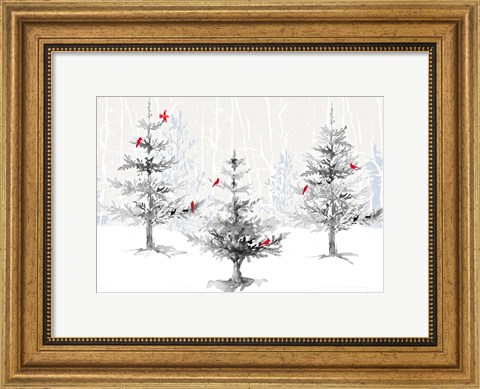 Framed Silver Forest with Cardinals Print