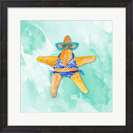 Framed Blue Bikini Starfish on Watercolor Print