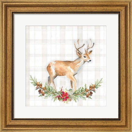 Framed Holiday Woodland Garland on Plaid II Print