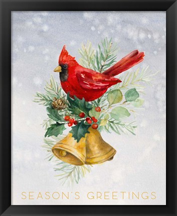 Framed Northern Cardinal Seasons Greetings Print