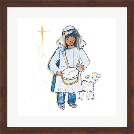 Framed Drummer Boy And Lamb (blue and gold) Print