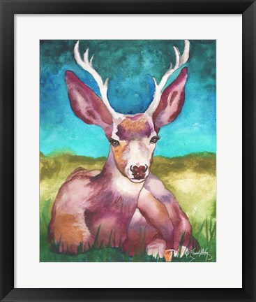 Framed Buck In A Field I Print