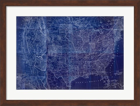 Framed Cobalt US Map Print