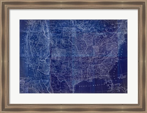 Framed Cobalt US Map Print