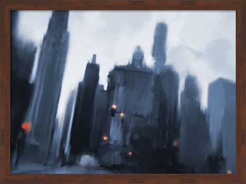 Framed Foggy Evening in the City Print