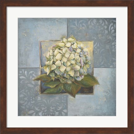 Framed Hydrangeas on Blue I Print