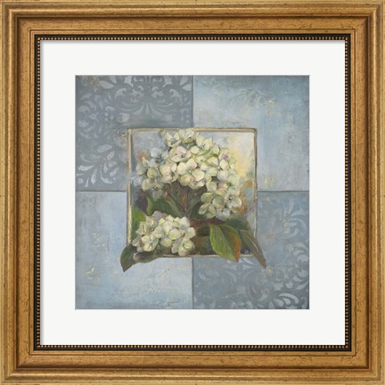 Framed Hydrangeas on Blue II Print