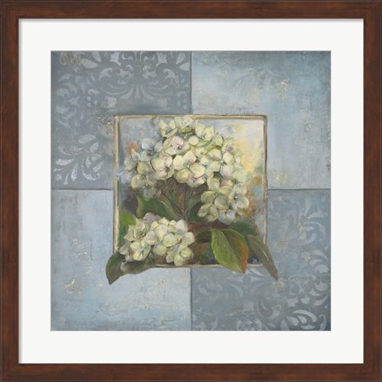 Framed Hydrangeas on Blue II Print