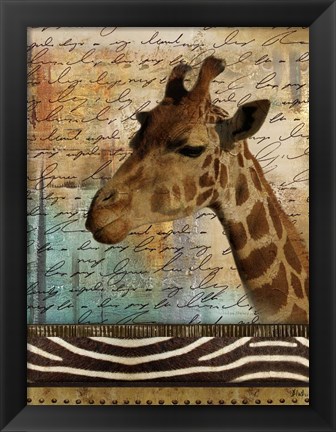 Framed Madagascar Safari with Blue I (Giraffe) Print