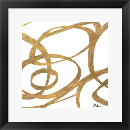 Framed Golden Swirls Square I Print