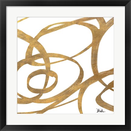 Framed Golden Swirls Square I Print