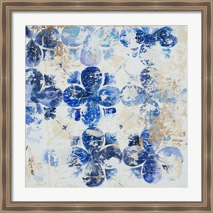 Framed Blue Quatrefoil I Print