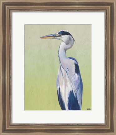 Framed Blue Heron on Green II Print