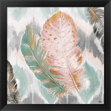 Framed Ikat Feathers II Print